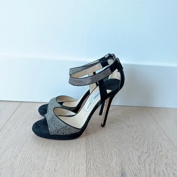 Jimmy Choo Lancer Crystal Suede 4" Heels - Picture 3 of 10